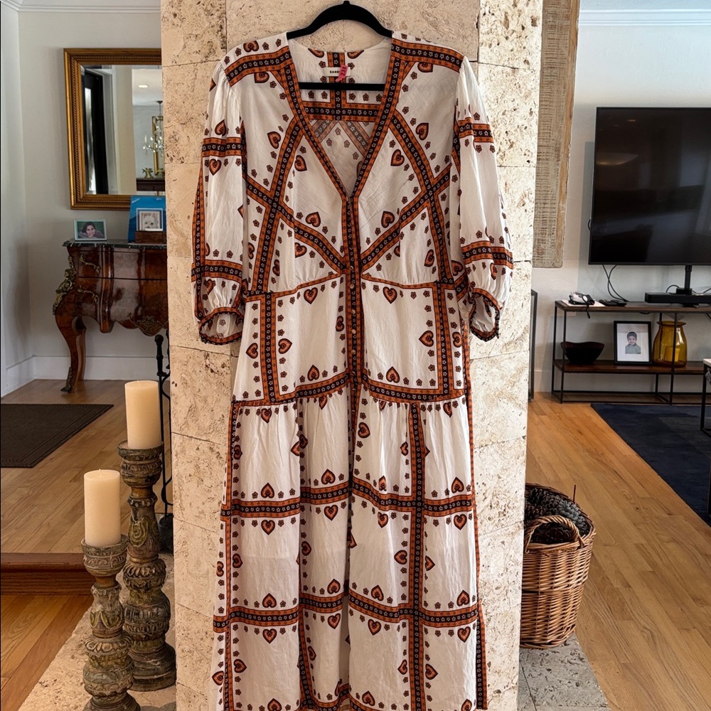 Bohemian White and Brown Maxi Dress